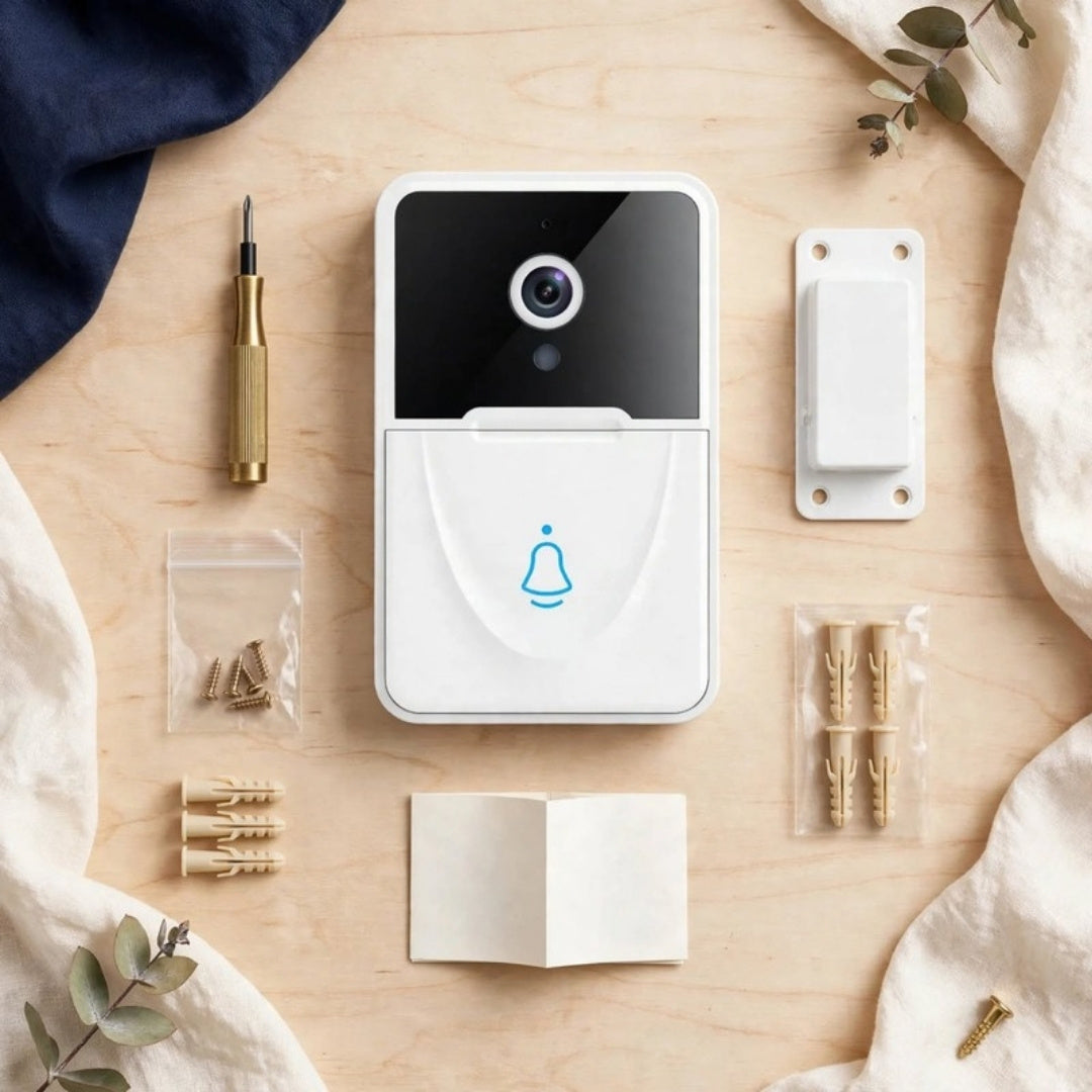 Timbre con cámara y sus accesorios de instalación