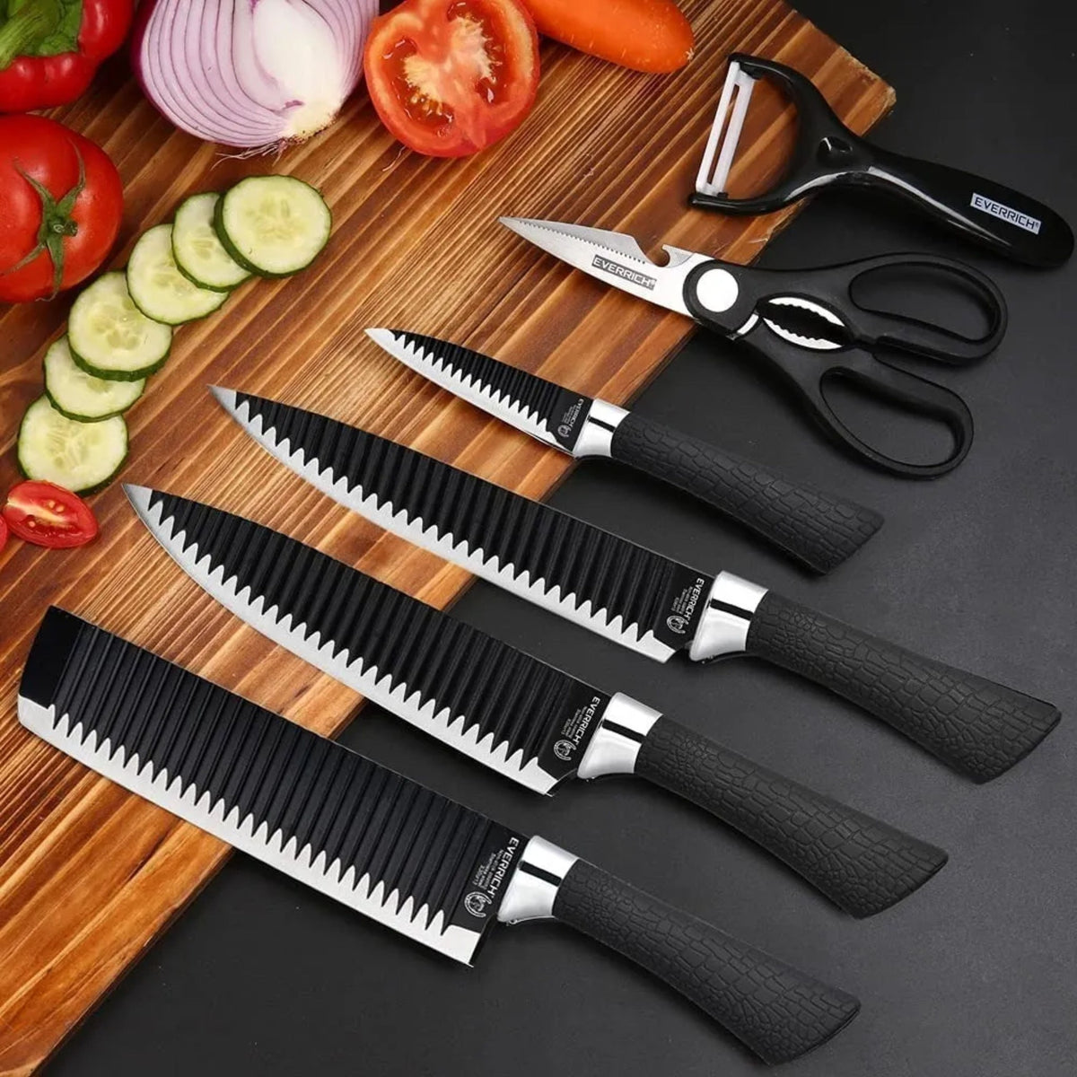 Set de 6 Cuchillos Antiadherentes con Mango Antideslizante