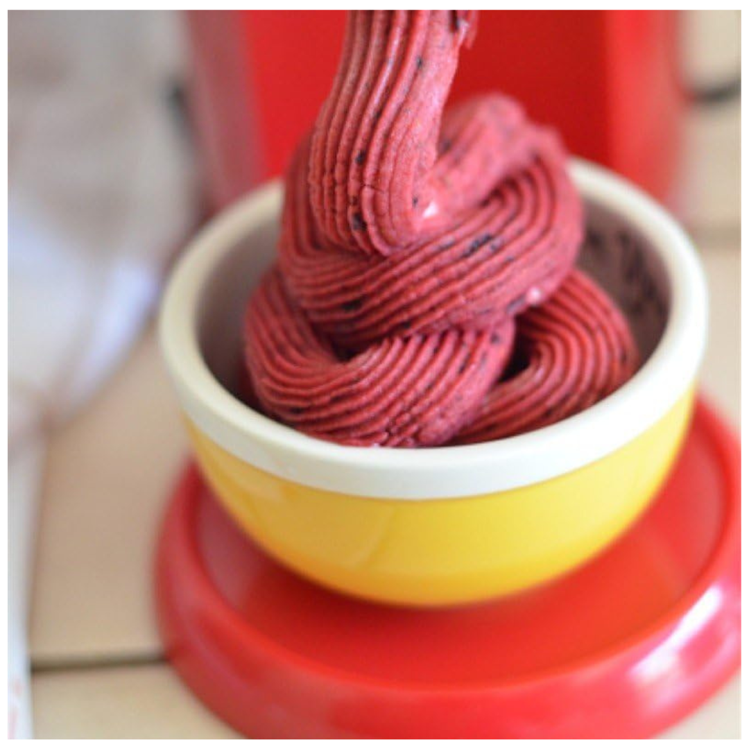 Helado de fruta recién hecho con la mini máquina