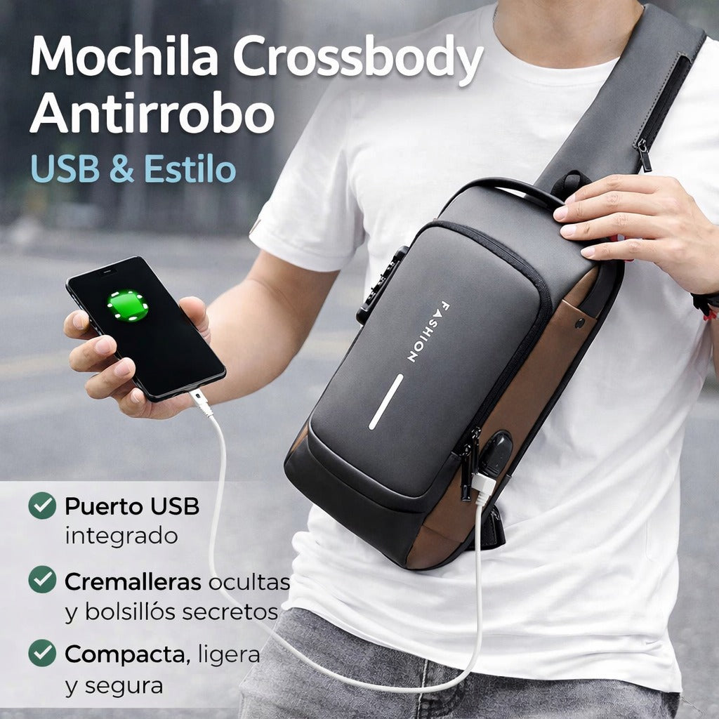 Bolso Cruzado Antirrobo con puerto USB