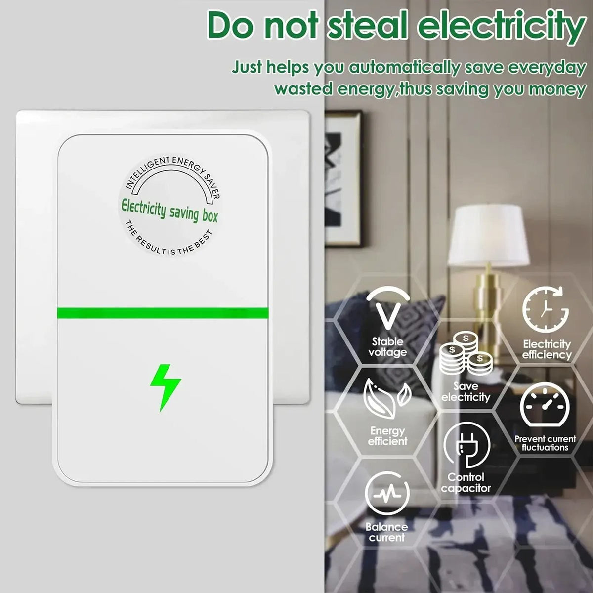 Ahorrador de Energía Enchufable conectado al tomacorriente